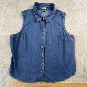 Vintage Denim Vest Top Women XL Blue Sleeveless Casual Classic Cherokee